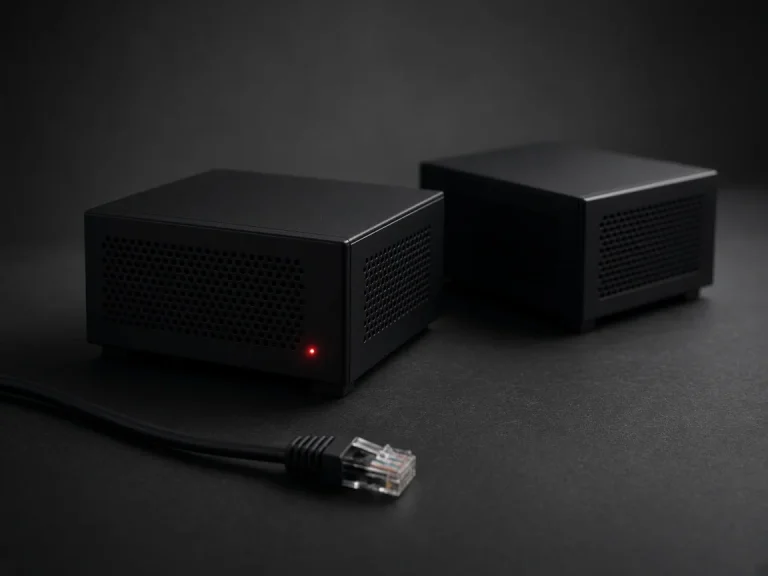 Dos cajas de servidor y un cable de red.