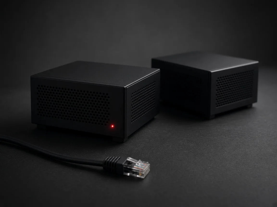 Dos cajas de servidor y un cable de red.