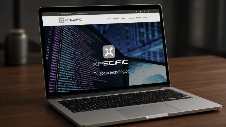 Portátil con la web de Xpecific: software a medida y el titular de socio tecnológico.
